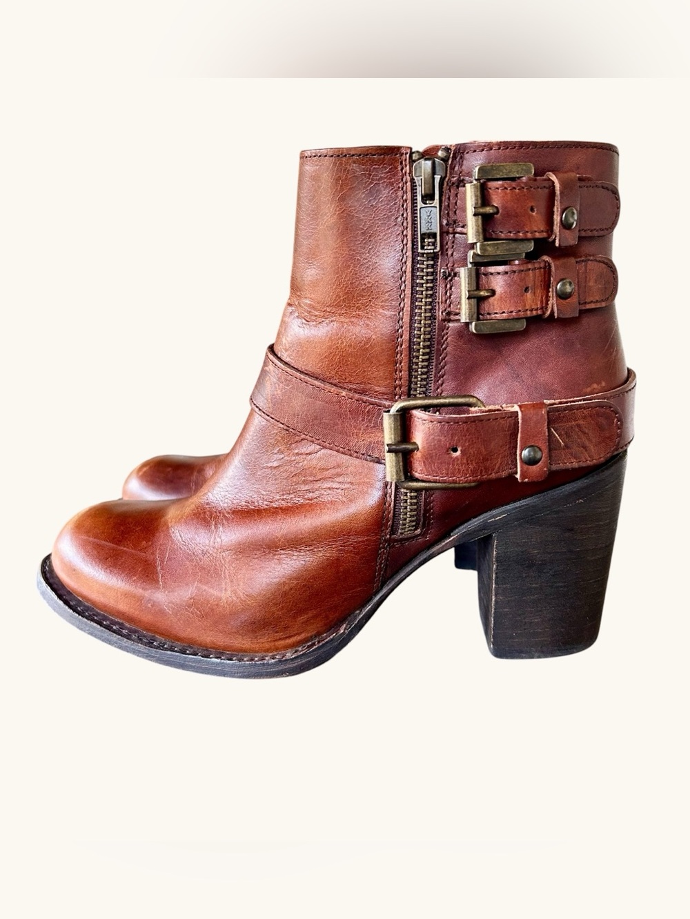 Freebird by Steven BOLO Boots Sz 9 Brown Leather Harness Ankle Moto Western Boho
